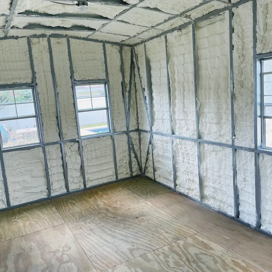 Closed-cell spray foam insulation applied to wall cavities in a residential project in South Charleston